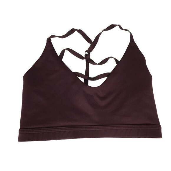NIKE DRI FIT ~ WOMENS MEDIUM ~ MAROON STRAPPY BACK YOGA SPORTS BRA - Picture 1 of 4